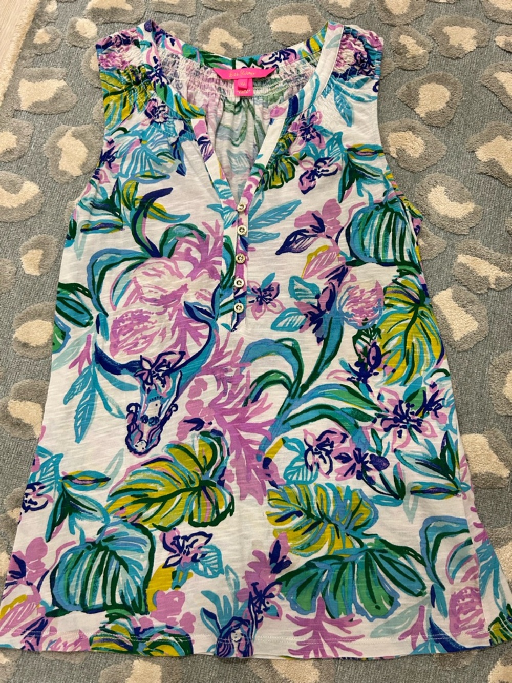 Lilly Pulitzer White Floral Tank with Pink, Green & Blue Accents